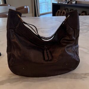 Burberry Dark Brown Metallic Leather Hobo Bag